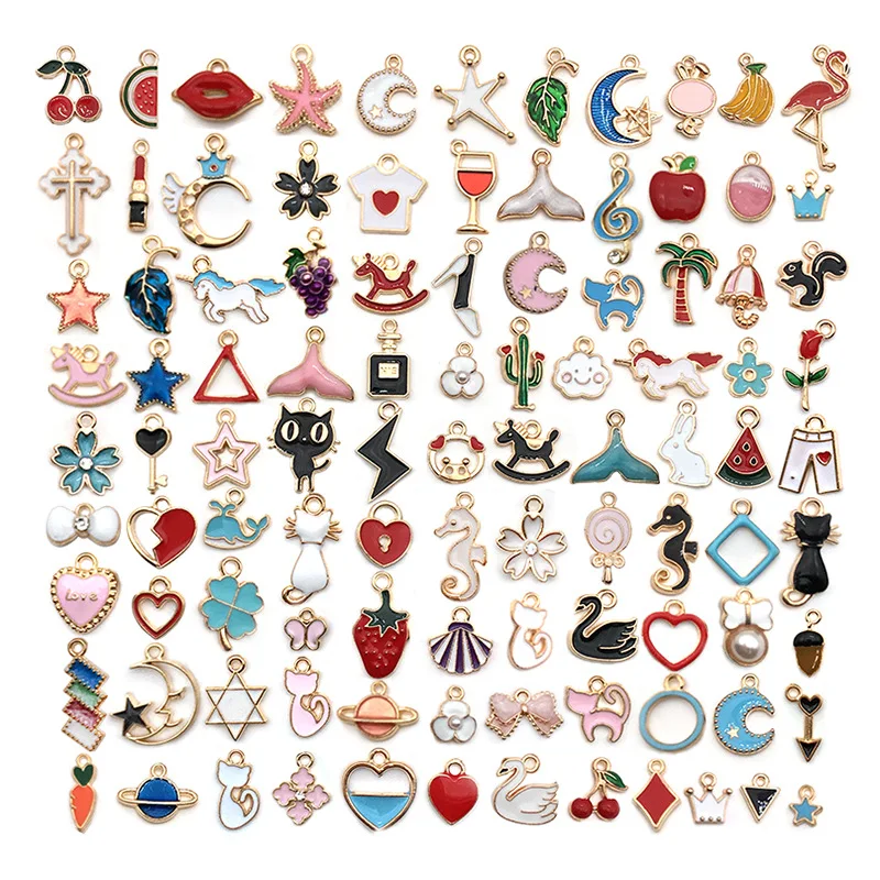

100pcs/bag Cheap DIY Making Zinc Alloy Assorted Enamelled Charm Mixed Pendants Jewelry Accessories Finding