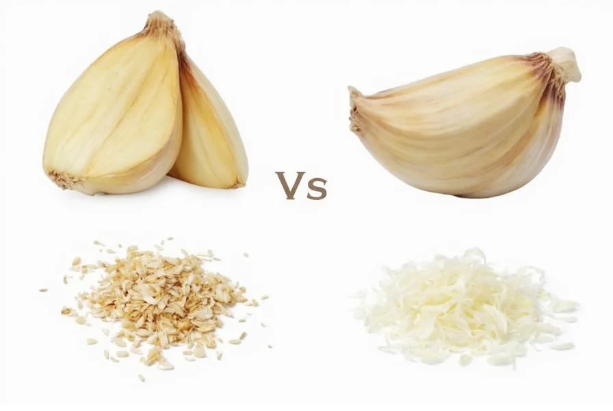 Three medium garlic cloves next to half tablespoon measurement