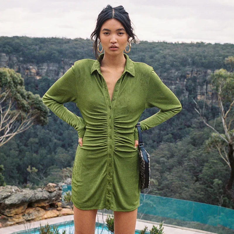 

2020 New Arrival High Quality sexy Women long sleeve bodycon slim Midi cotton casual dresses