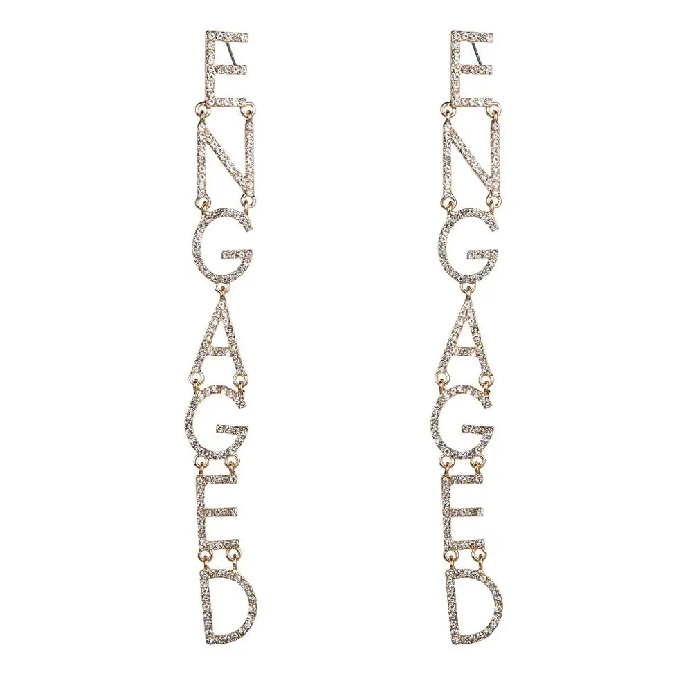 

Wholesale Fashion Women Letter Earring Jewelry Exaggerated Rhinestone Letter Dangle Drop Earrings, Picture