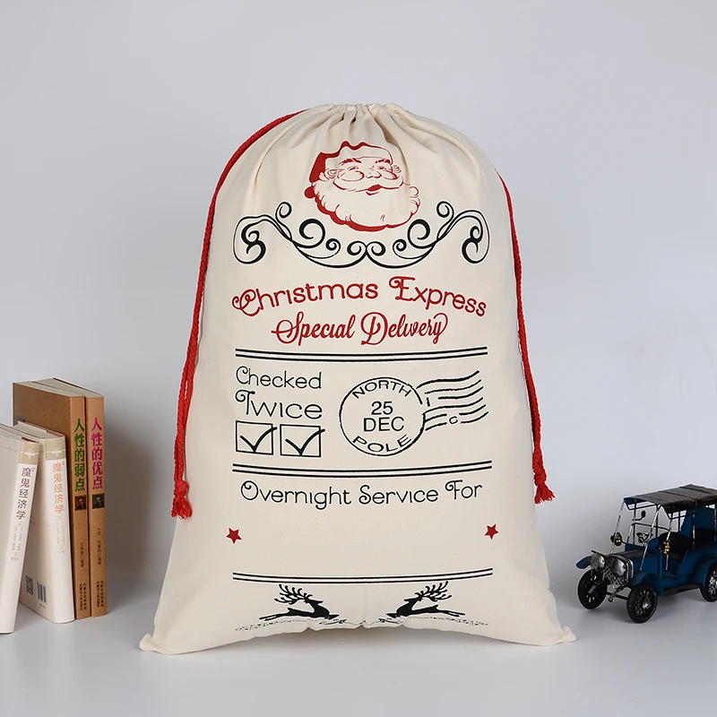 

Hot Sale Large Christmas Gift Drawstring Bags Santa Sack Personalized with Eco-friendly Cotton Canvas