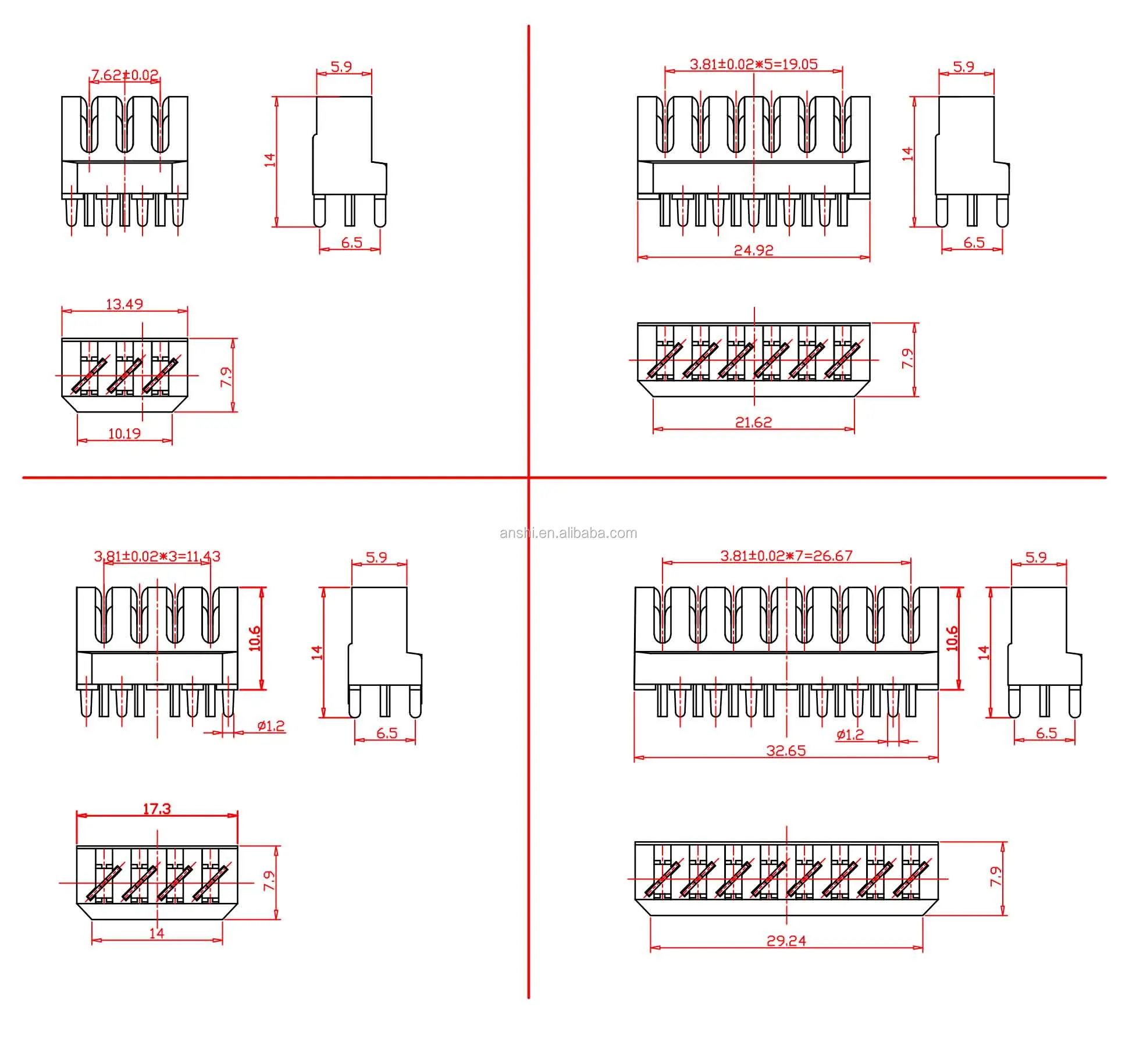 3.81mm 8 Pin Way Krone Style Pcb Terminal Block Kroneidc Connector
