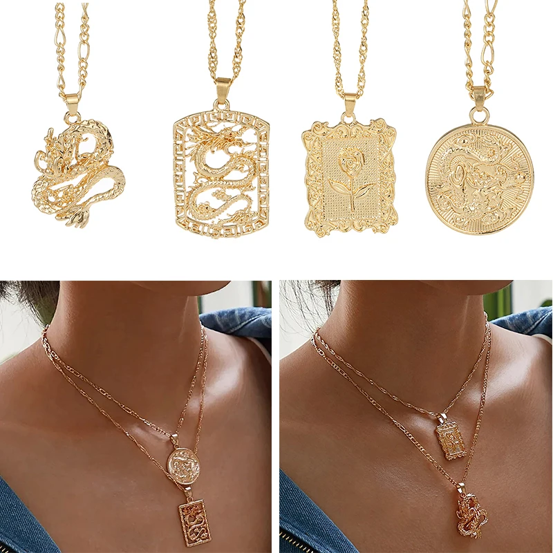 

JuHu Female Bohemian Retro Rose Fashion Long Dragon 2021 Jewelry Gift Pendant Necklace