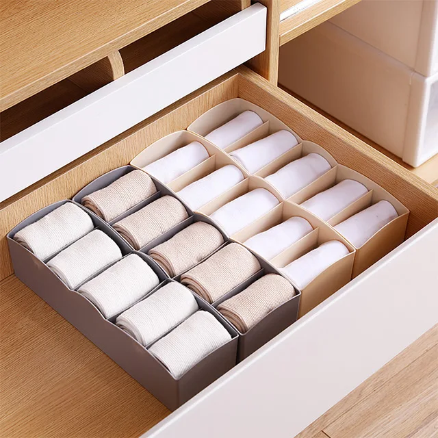 

XingYou Plastic 5 Cell Underwear Drawer Organizers Divider Socks Drawer Closet Organizer Storage Box Bin