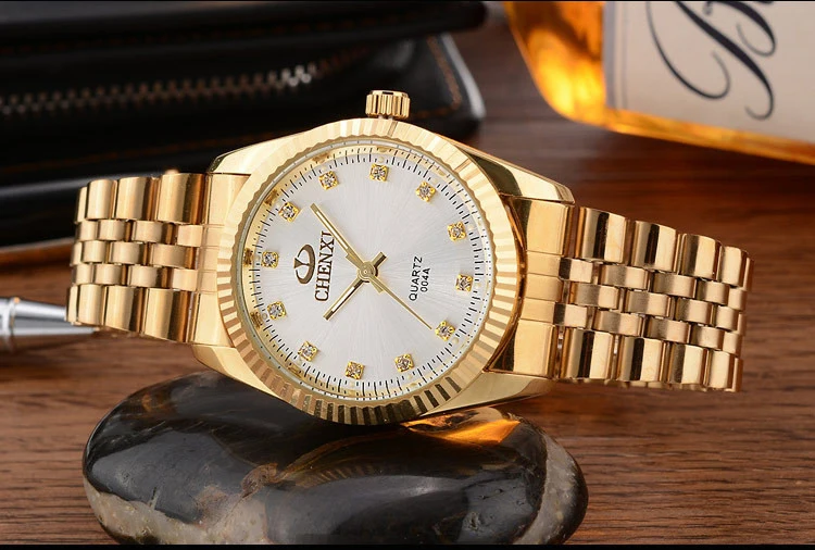 Chenxi 004a Cristal Diamante Oro Moda Pareja Relojes De Chenxi 004a Cristal Diamante Oro Moda Pareja Relojes De