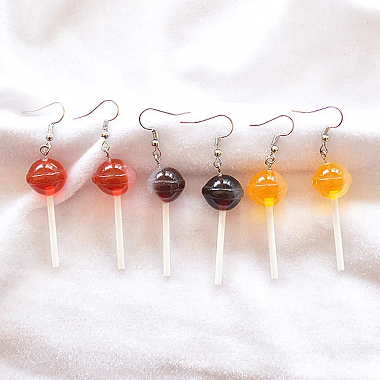 

2022 New Fashion Resin Acrylic Lollipop Kawai Lovely Earrings Simple Jewelry, 4 colors