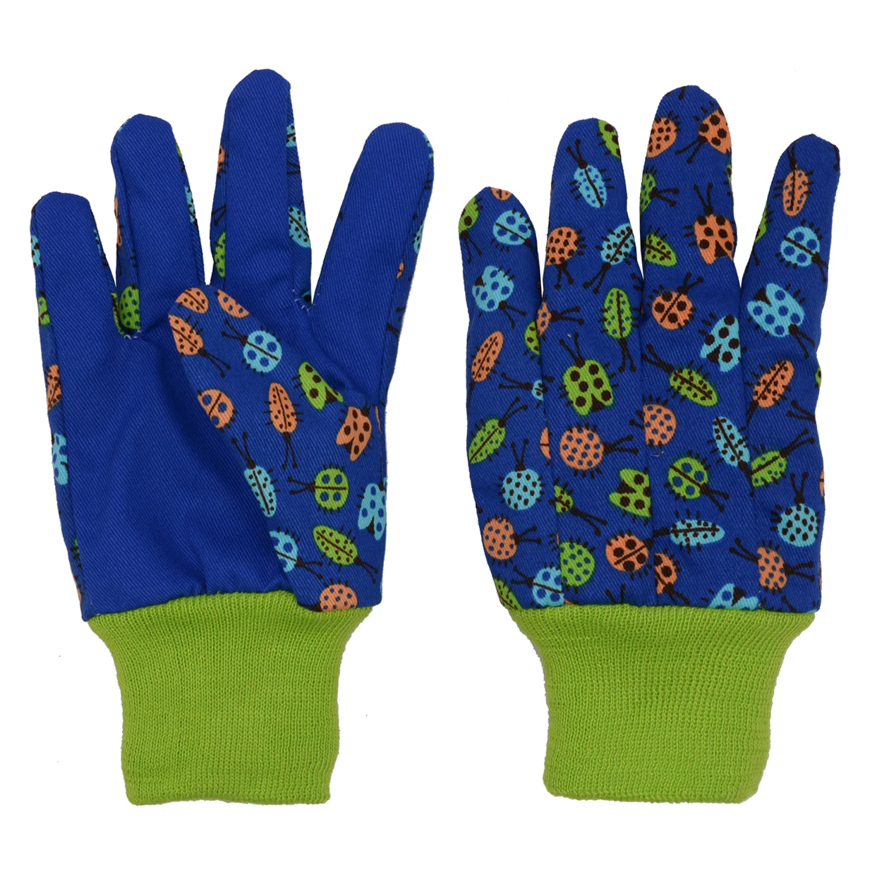 

PRI In Stock Children Ages 3-6 Ladybug Pattern Cotton Work Kids Gardening Gloves, Green