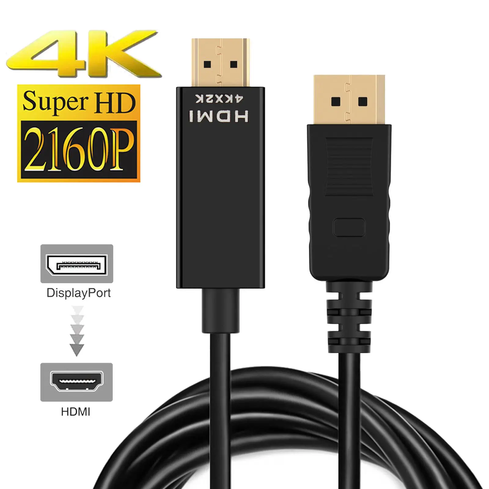 

1.8M 6FT 3M 4K Ultra HD DP DisplayPort to HDMI DP Male to HDMI Male Cable Adapter Connector 1080p For Lenovo HP Dell HDTV PC