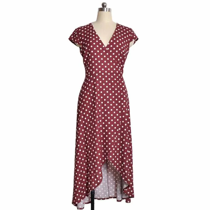

New V-neck chiffon dress with bobbin point casual holiday style Bohemian slit beach dress