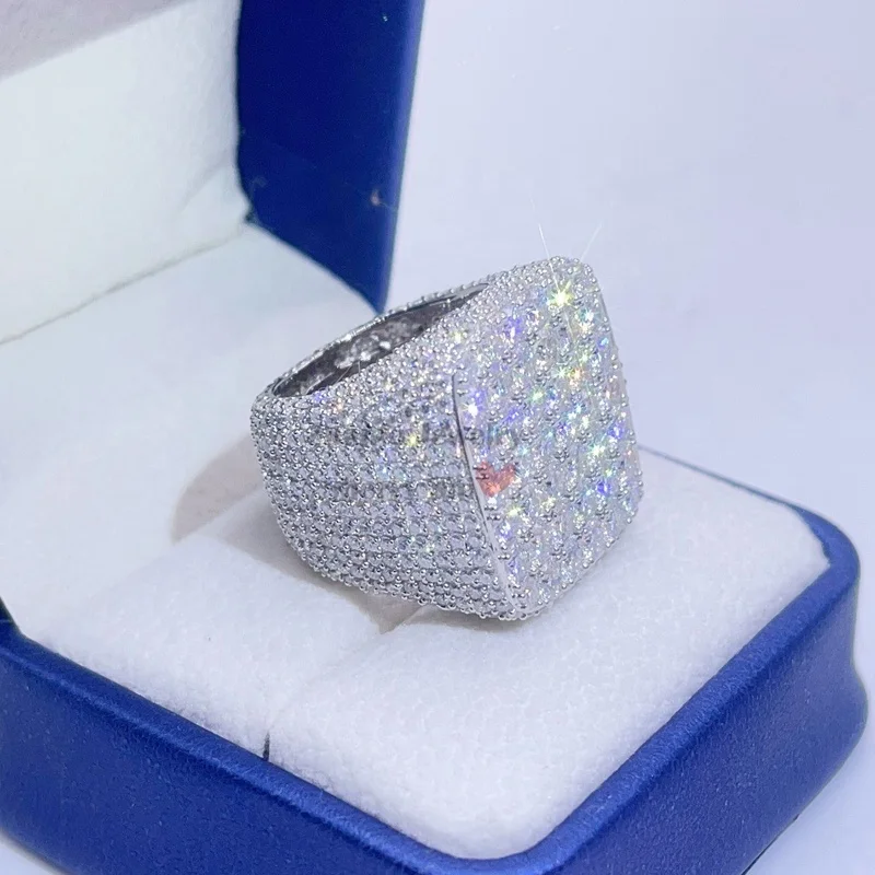 hot sell drop shipping white gold iced out GRA moissanite diamond ring for men