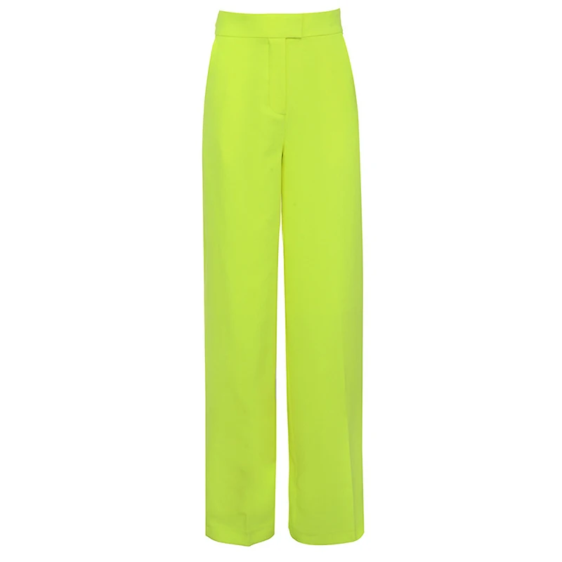 High Waist Catchy Neon Green Wide Leg Women's Trousers & Pants - Buy ...