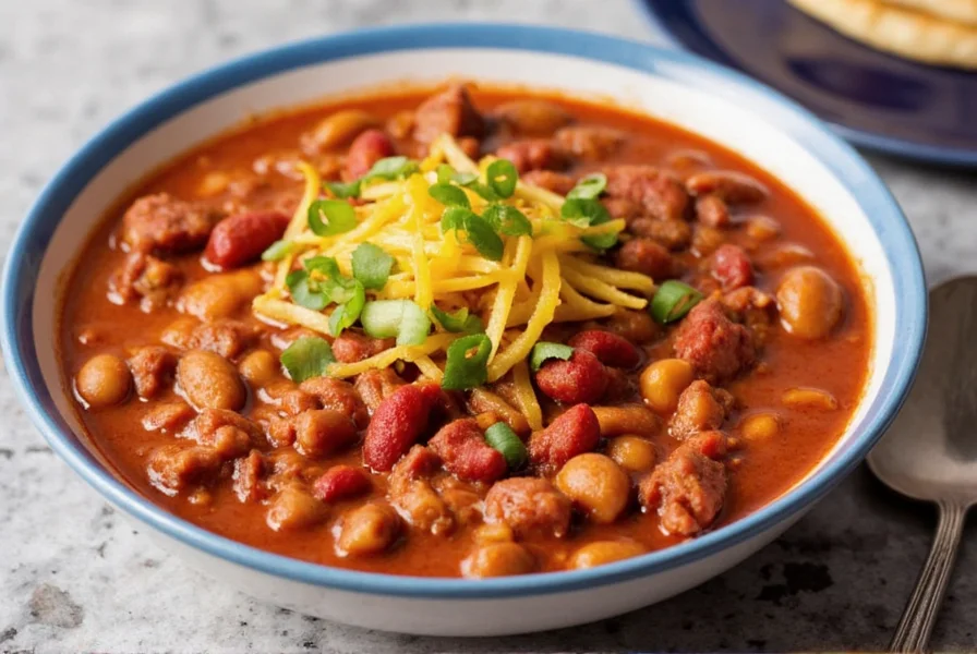 Beef and kidney bean chili in a bowl