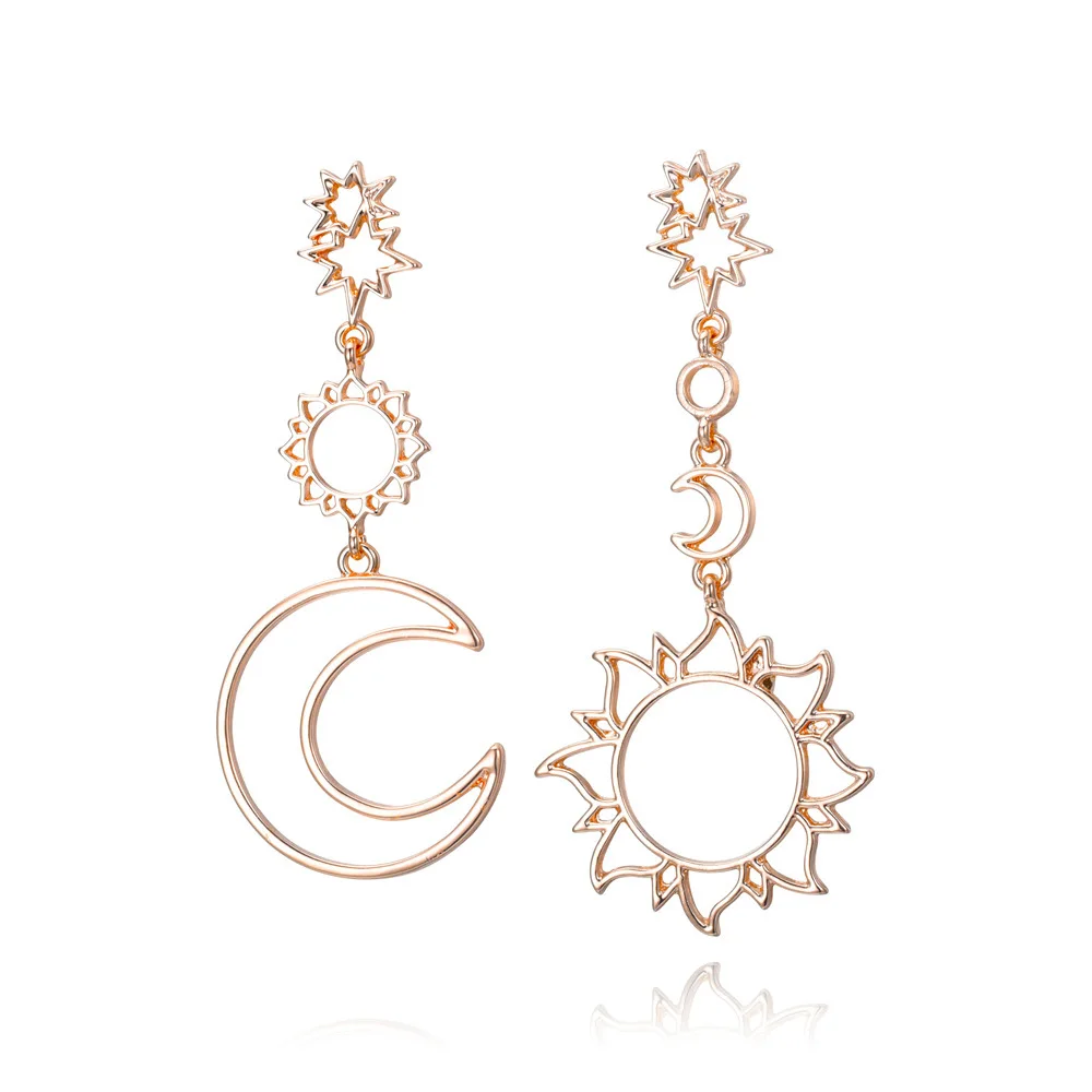 

European And American Edition 2021 Fashion New Earrings Simple Sun God Moon God Asymmetrical Exaggerated Earrings For Women, Photo