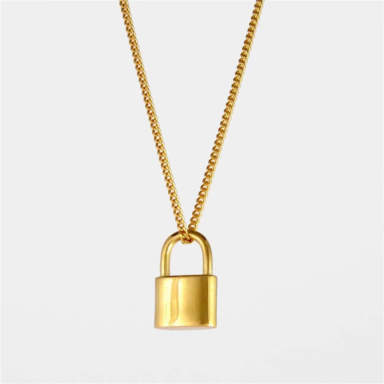 

Simple Design Silver Gold Plated Padlock Necklace Chunky Lock Long Chain Pendant Necklace For Women Men Jewelry Gift, Picture shows