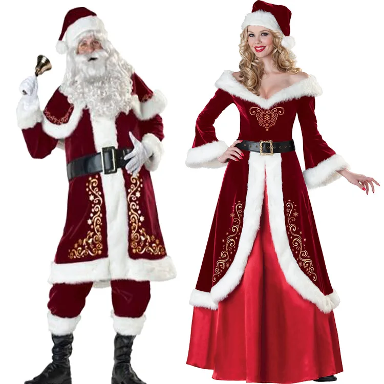 

Ecowalson Luxury New Design Velvet Fabric Christmas Adults Costume Santa Claus Mascot Costume for Men