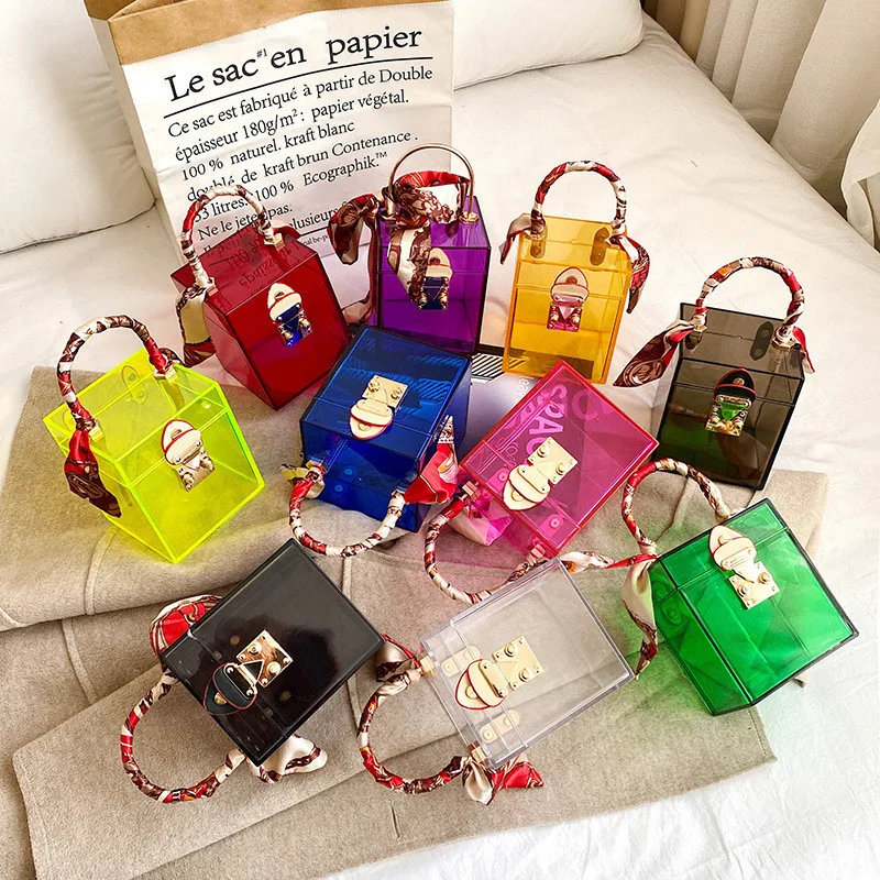 

B-152 New Arrival Mini Small Handbags Women Bag Purses Jelly Multi Color Clear Acrylic Chain Handbag, As picture