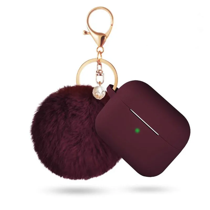 

Wholesale Soft Silicone Case For Airpods Pro 3 With Pom Pom Fur ball Keychain Earphone Accessories