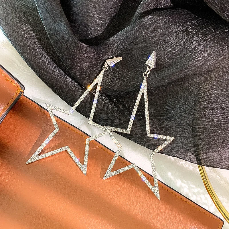 

star dangle 18k gold plated drop crystal earrings