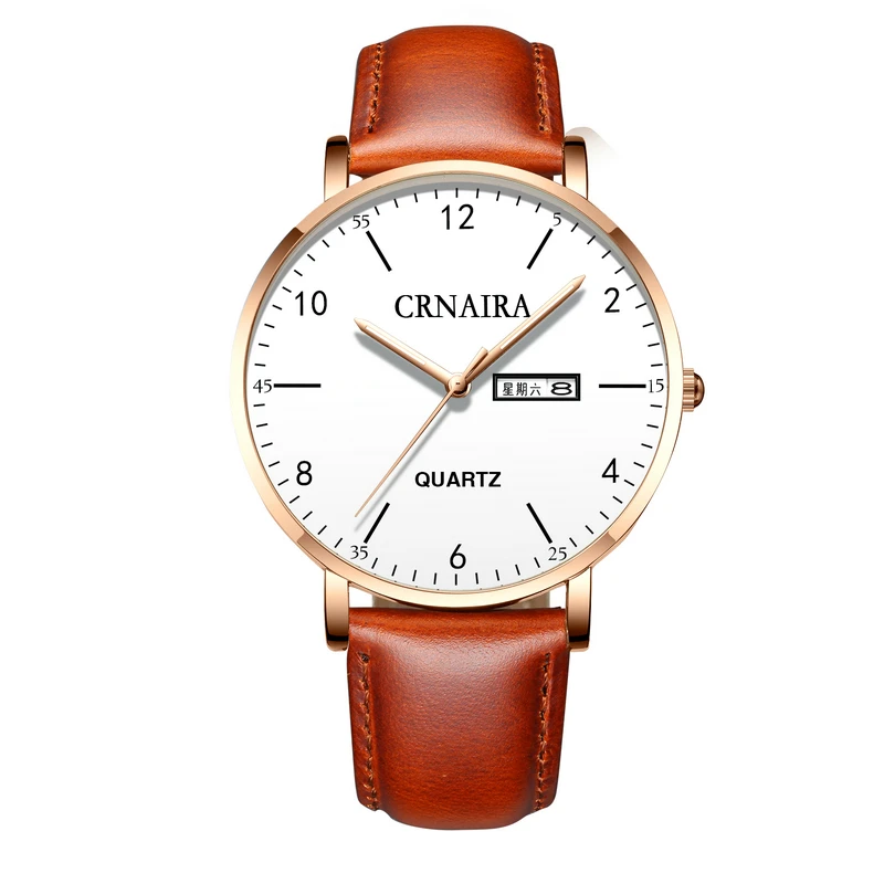 

OEM Best Selling Luxury Stainless Steel Water Resistant Round Quartz Watch Men Classical Montres Leather Wrist CRNAIRA C069, Black