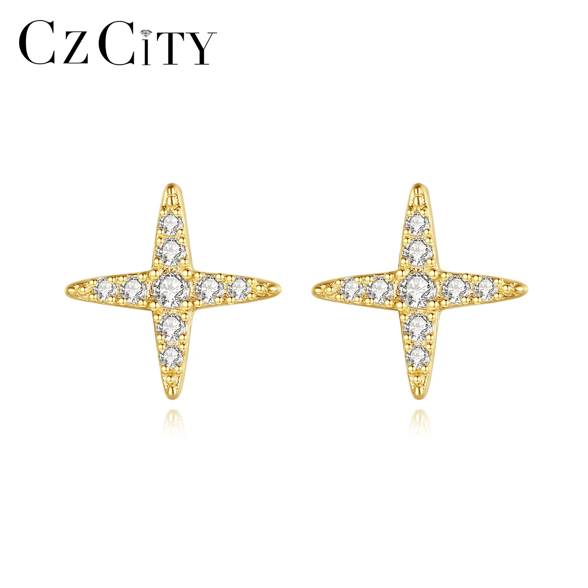 

CZCITY Star Shape Gold Plated 925 Small Charm Earing Dainty Zircon Earring
