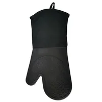 

Thicken heat resistant hanging combined backing cooking long black silicone oven mitt for kitchen