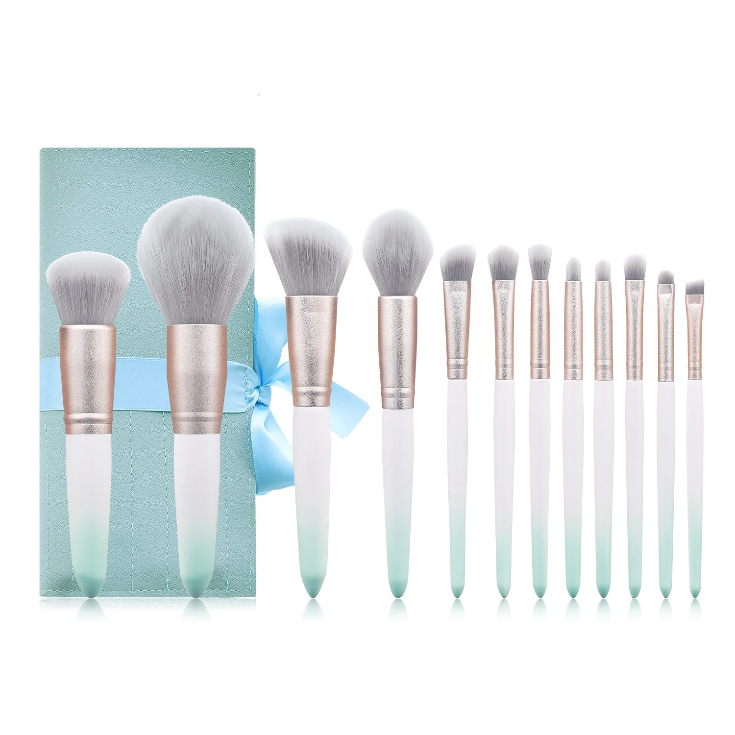 

White Gradient Green Handle Makeup Brush Set 12pcs Wood Handle Makeup Brushes Profesional Make Up Brush With Pu Bag, Gradient green /customized