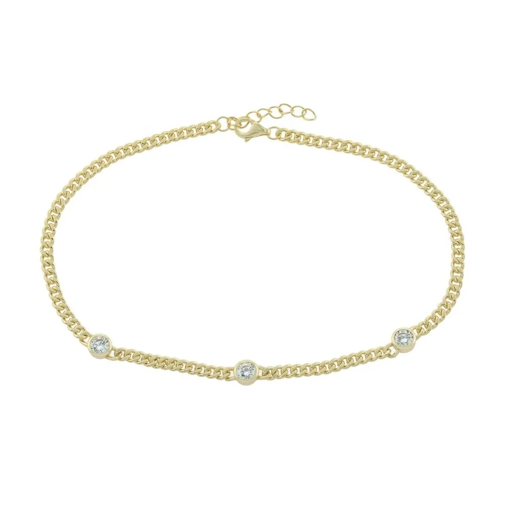 

Daily Wear Custom Jewelry Gold Filled 925 Silver Bezel CZ Zirconia Link Anklet