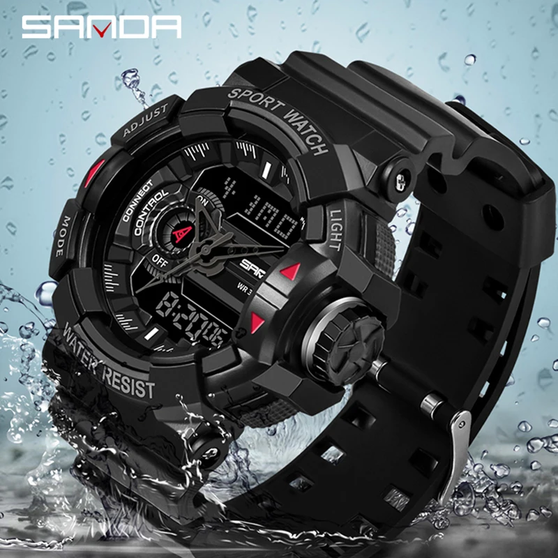 

SANDA 599 fashion gold male digital watch hot sale rubber strap water resistant Chronograph date display new sports wristwatch