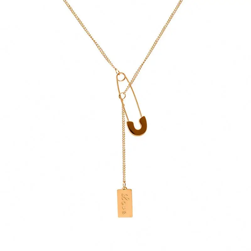 

18K Gold Plated LOVE Square Pendant Stainless Steel Women Necklace, 18k rose gold vacuum plated