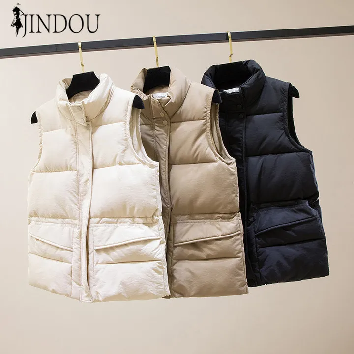 

New Arrival Women Down Filled Solid Sleeveless Jacket Custom Winter Down Puffer Vest Short Casual women's jackets, Picture