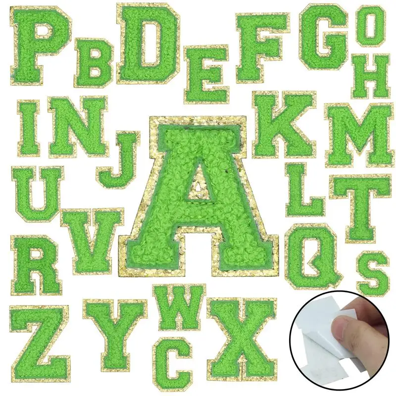 

26PCS Self Adhesive Chenille Letters Patches Green Letters Patches Patches for Backpacks Self Adhesive Letters