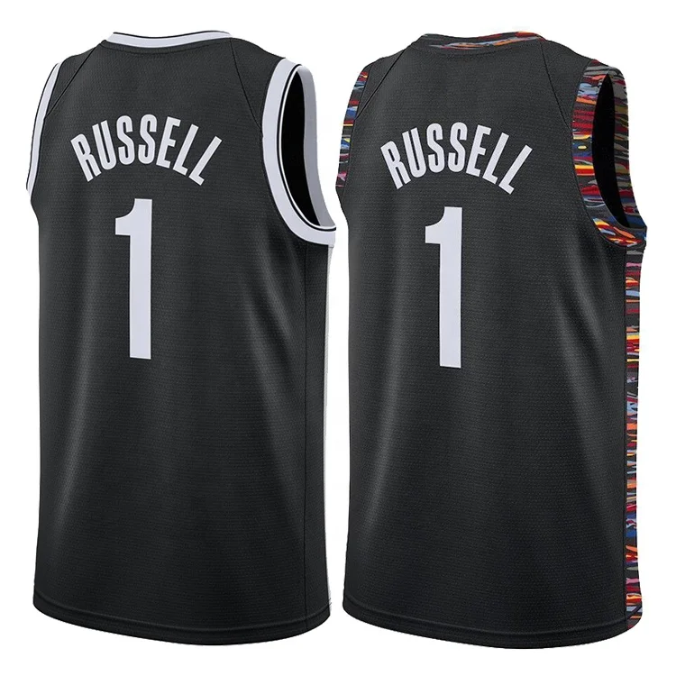 

2019 Newest Custom Embroidered Men's #1 D'Angelo Russell Black Basketball Jerseys/Shorts