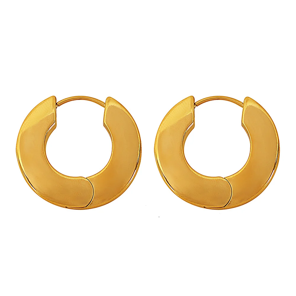 2024 New Arrival Luxury Fashion Jewelry Non Tarnish Stainless Steel 18k Gold Plated Earring Circle Flat Hoop Earrings YF4188