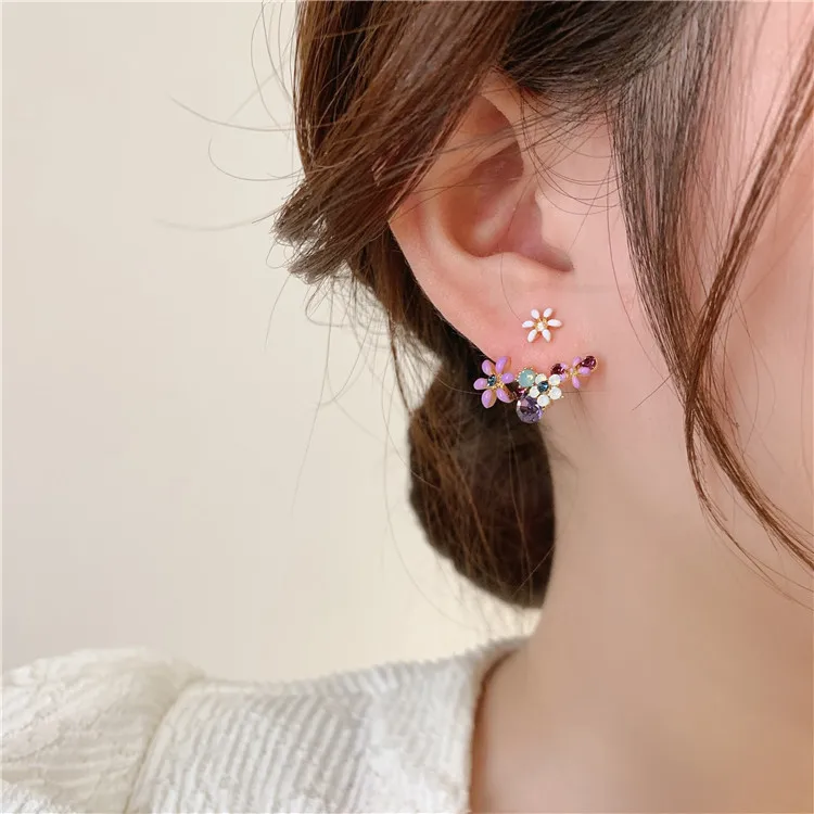 

Korean S925 Silver Post Colorful Enamel Flower Studs Earrings Lovely Multi Color Oil Dripping Flower Earrings For Women