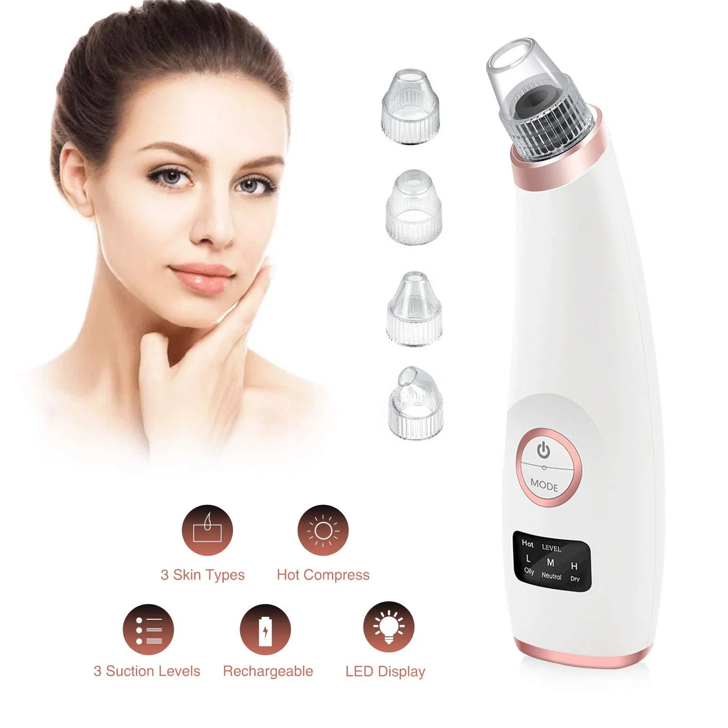 

USB Acne Machine Cleaner Facial Pore Tool Kit Electric Blackhead Remover Vacuum with Hot Compress