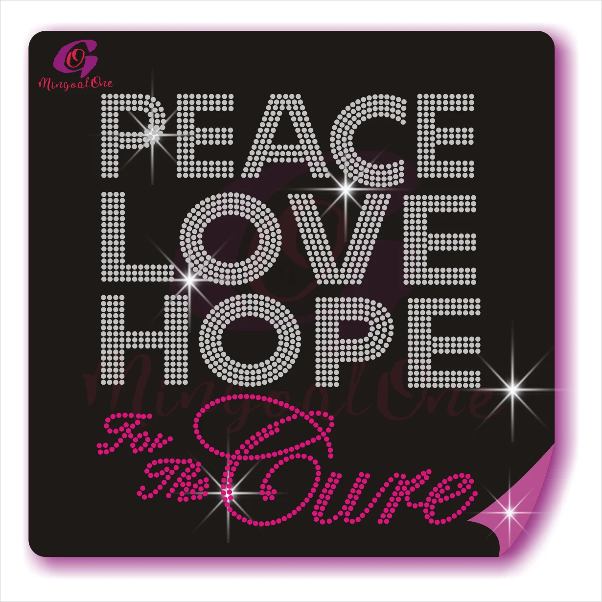 

Peace Love Hope Cure Ribbon Customized Hotfix Rhinestone Transfer, Select from color chart