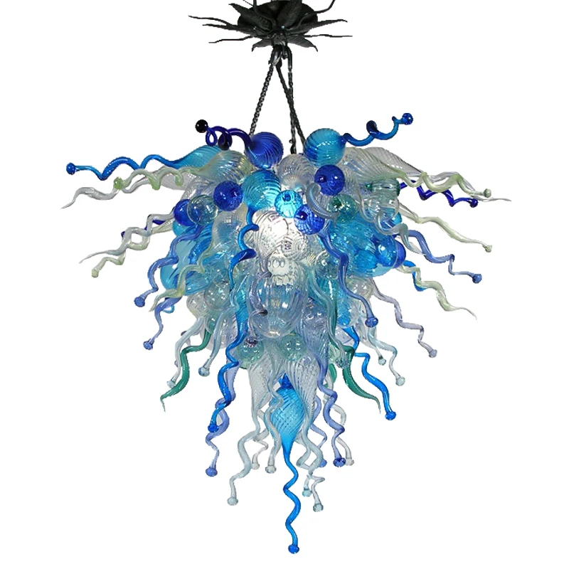 Customized Hotel Lobby Deco Blue LED Blown Glass Chandelier Lightings Home Hotel Living Room
