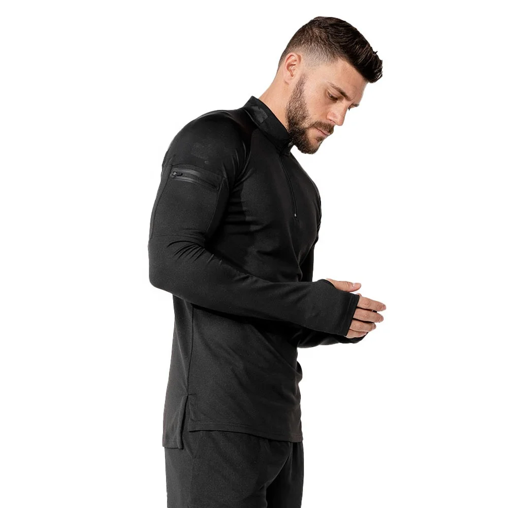 

Wholesale Top Quality Long Sleeve Workout Quick Dry 1/4 Zip Gym T Shirts for Men, As pictures or customized colors