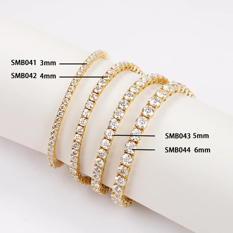 

Starsgem Ready To Ship 14K 18K gold plated bracelets 3mm 4mm 5mm 6mm Round silver tennis moissanite bracelet