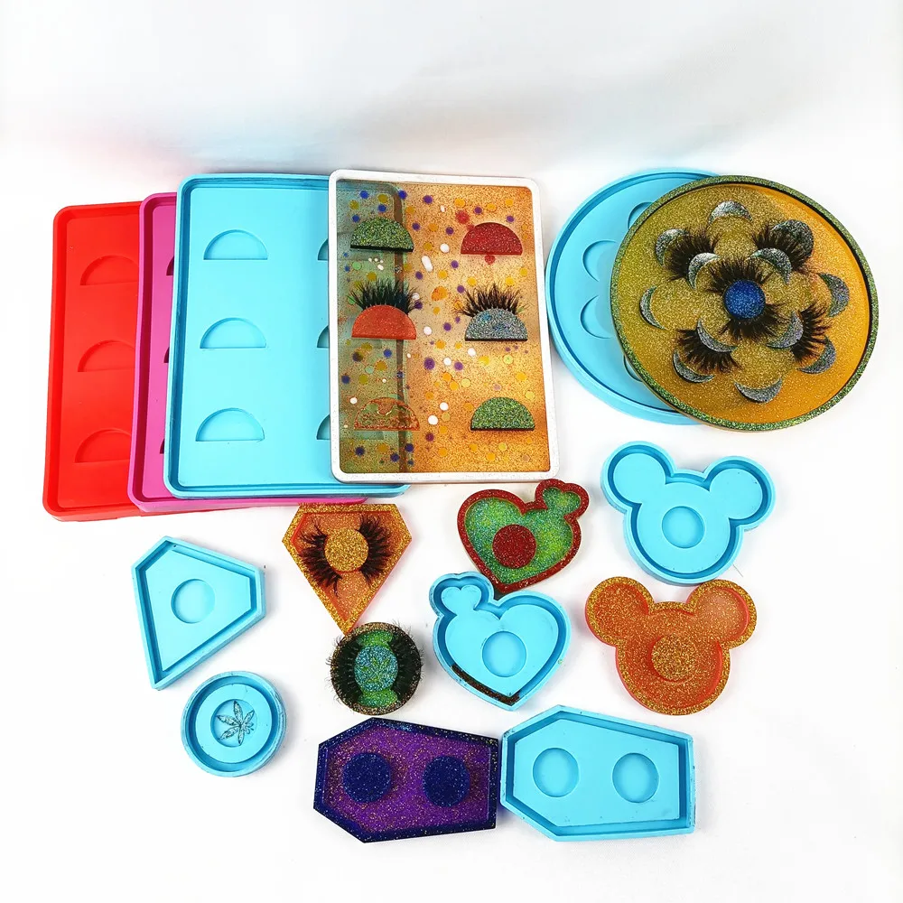 

10223 round and rectangle mouse diamond round heart silicone eye lash tray mold for resin