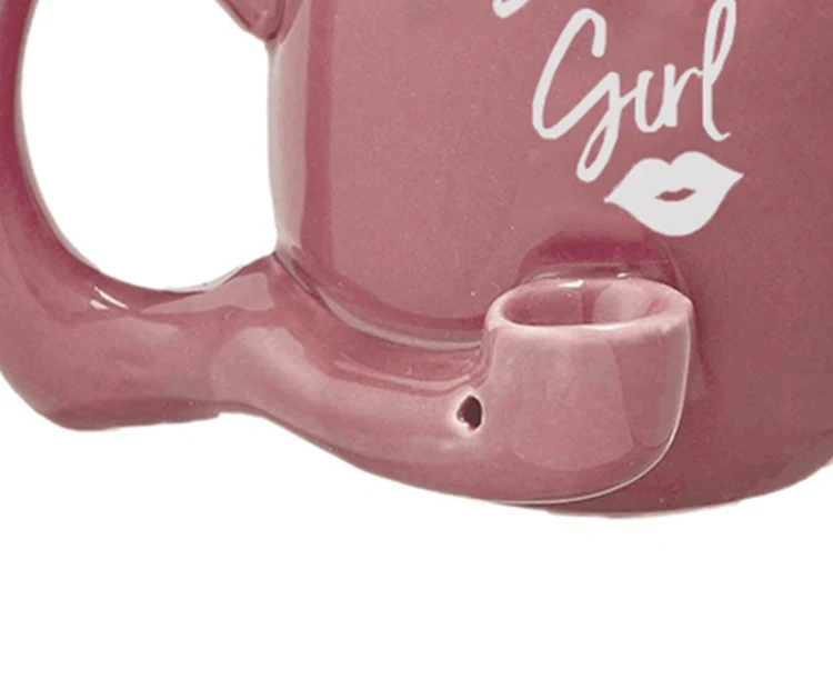 Wholesale coffee smoking pipe mug with Stoner Gal and Lips design