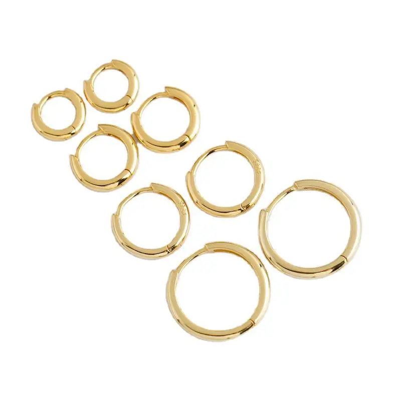 

EH1186 925 Sterling Silver Earrings Glossy Round Ring Mini Hoop Earrings 18k Gold Plated Hoop Earrings For Women 10mm 12mm 14mm, Gold platinum