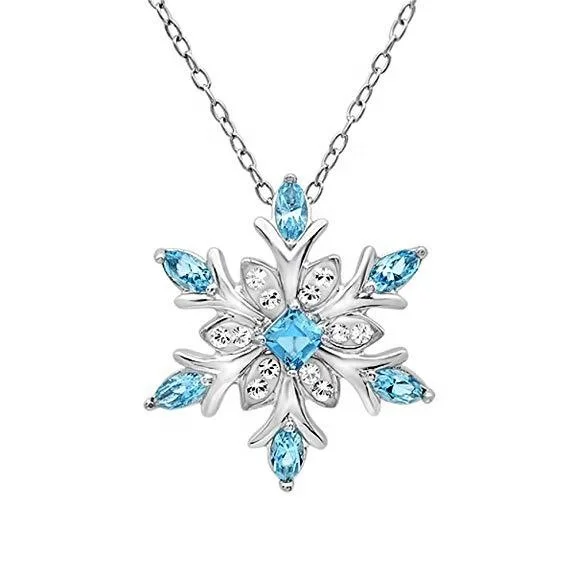 

Fashion Christmas Cost-effective Women Crystal Charm Necklace Trendy Silver Plating Snowflake Inspired Sweater Chain For Gift, Can be customized