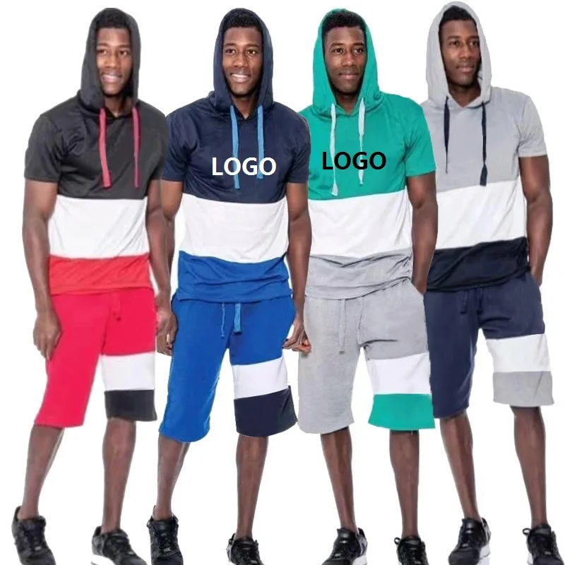 

Men's summer short-sleeved hooded t-shirt + shorts sweatpants 2-piece track and field jogging suit custom hoodie S-4XL