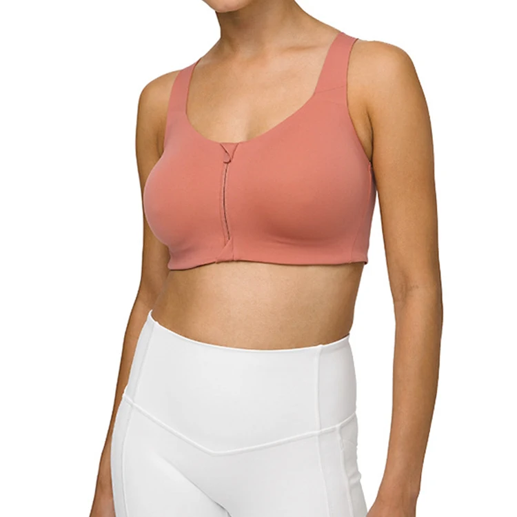 

2colors black Custom made skin women sport bra top front zipper athletic sports bra, White, blue