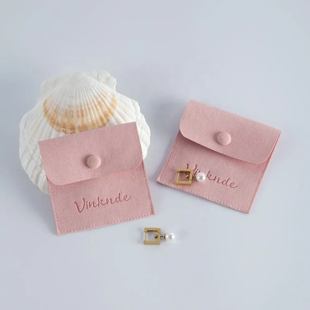 Pink Jewelry Pouch Suede Microfiber Envelop Customized Jewelry Bag Luxury Jewelry Packaging For Gift Mini with Button