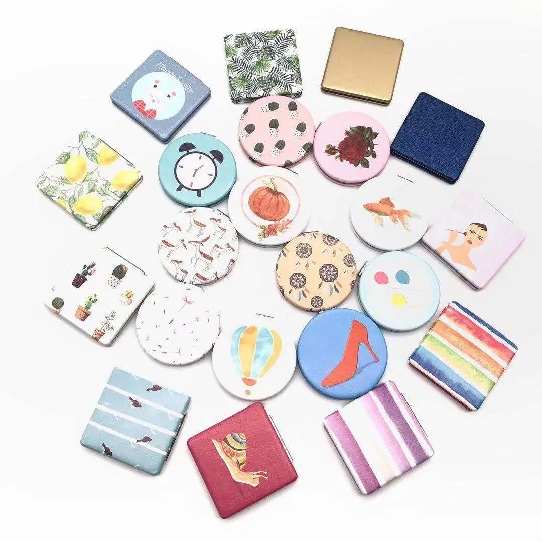 

Customized Design OEM color Vegan Pu Leather makeup compact pocket mirror