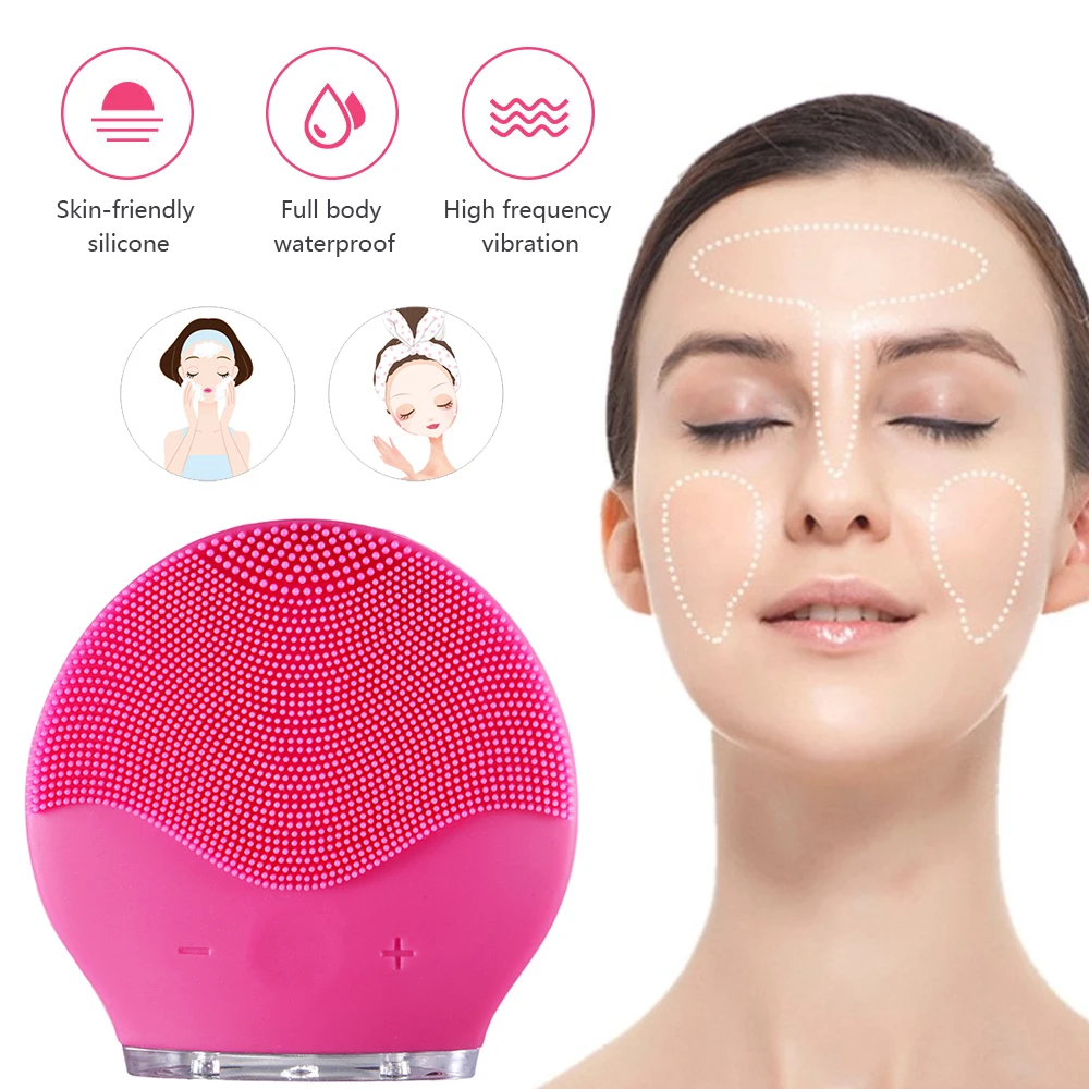

2020 Beauty Personal Care Electric Device Silicone Face Cleansing Brush Exfoliating Face Brush, Pink red