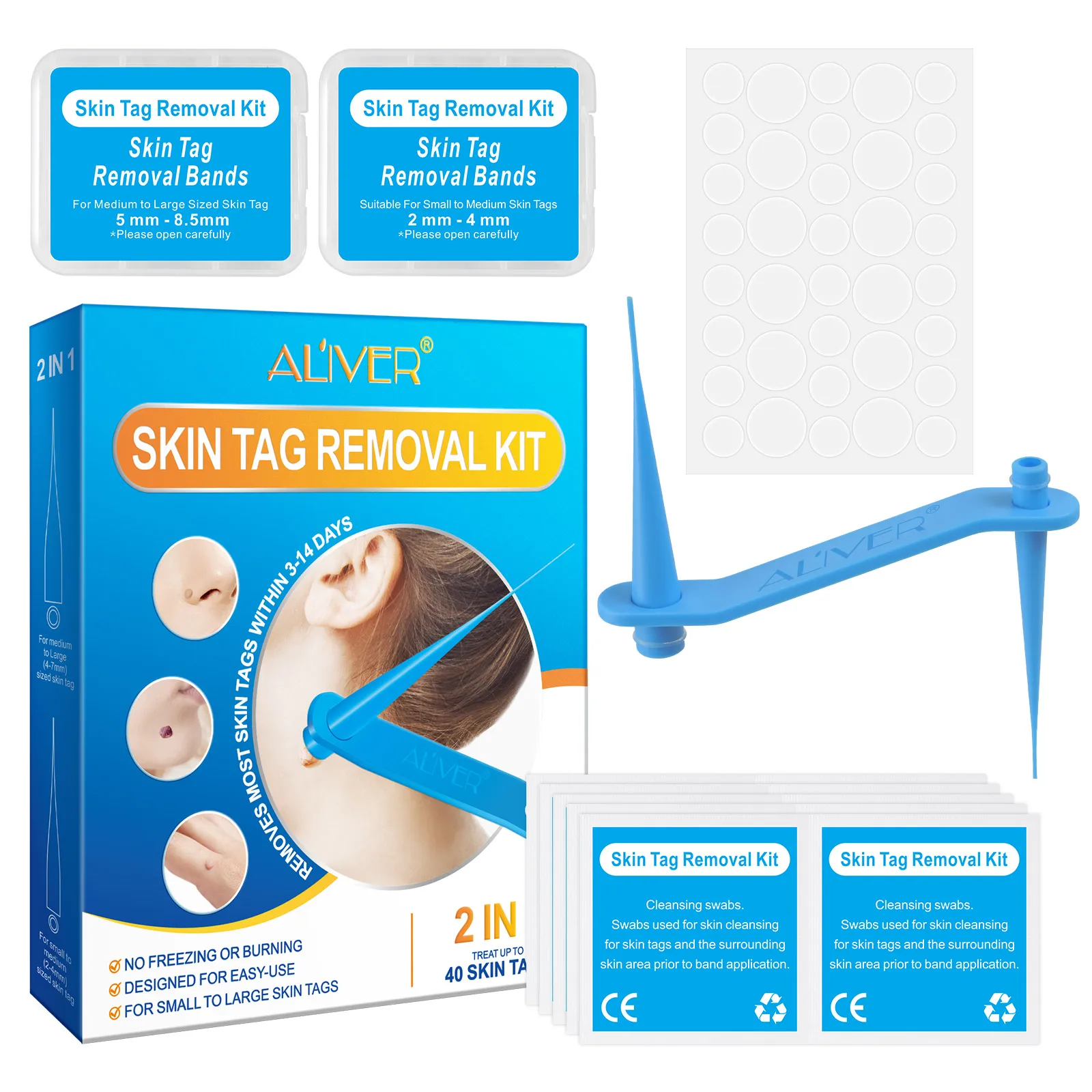 

ALIVER Amazon Hot Selling Blue 2 in 1 Skin Tag Wart Removal Kit for Safe Small to Large Tools