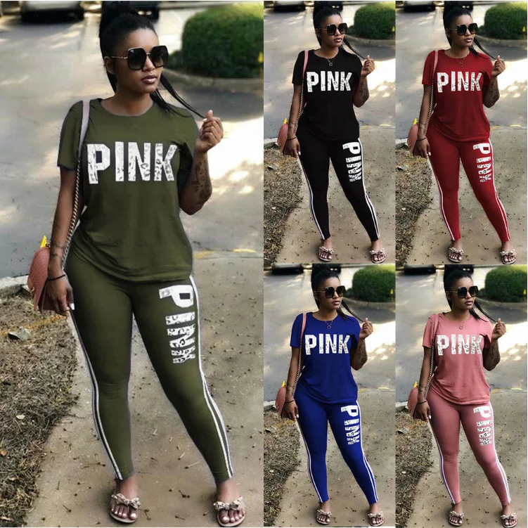 

Outfits Pink Letter Sportswear jogging suits women Alphalete Women Tracksuit 2 Piece Set, Grey,neon green,